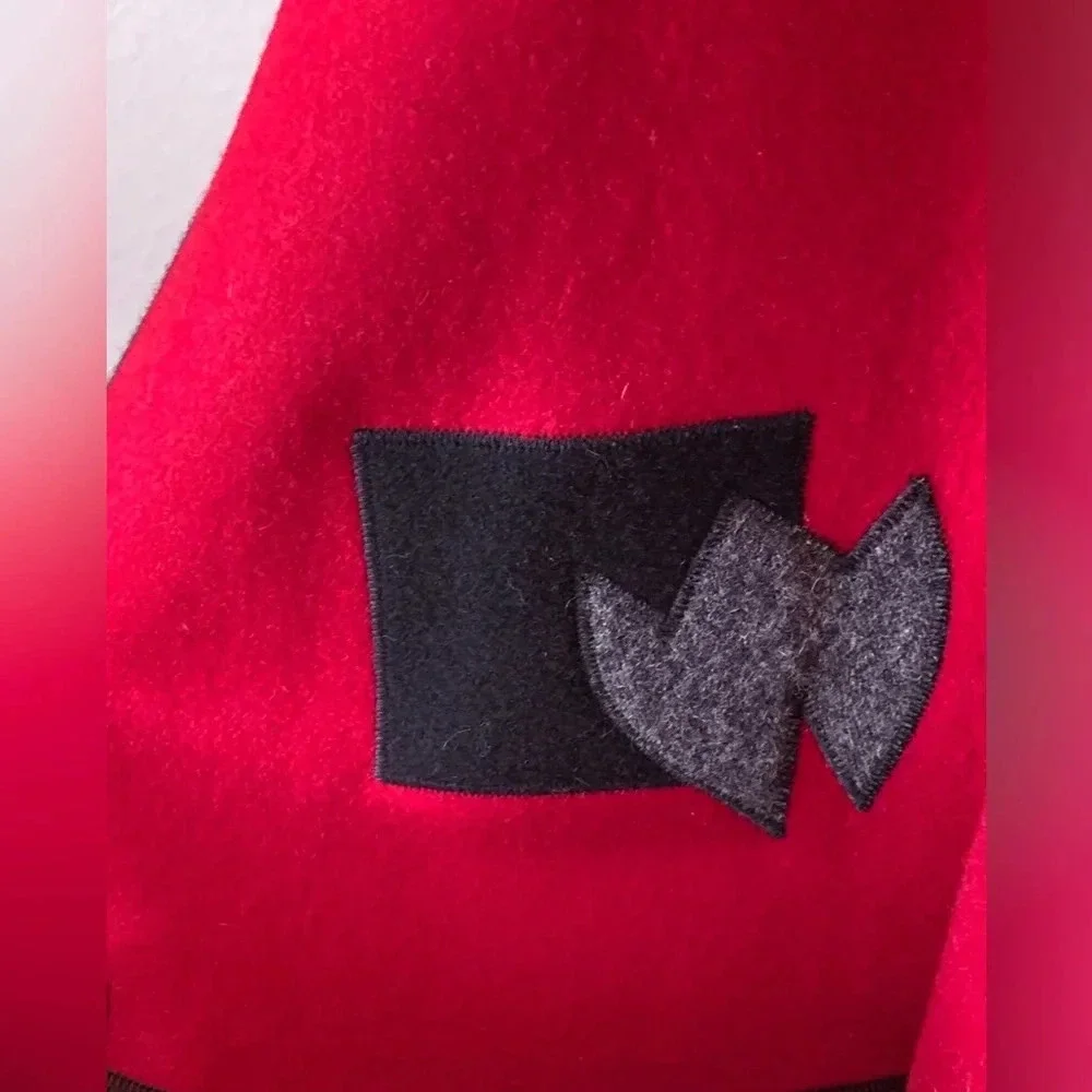 Vintage 80s Beppa 100% Wool Deep Cobalt Red Coat XS/S/M Bohemian Folk Art Design